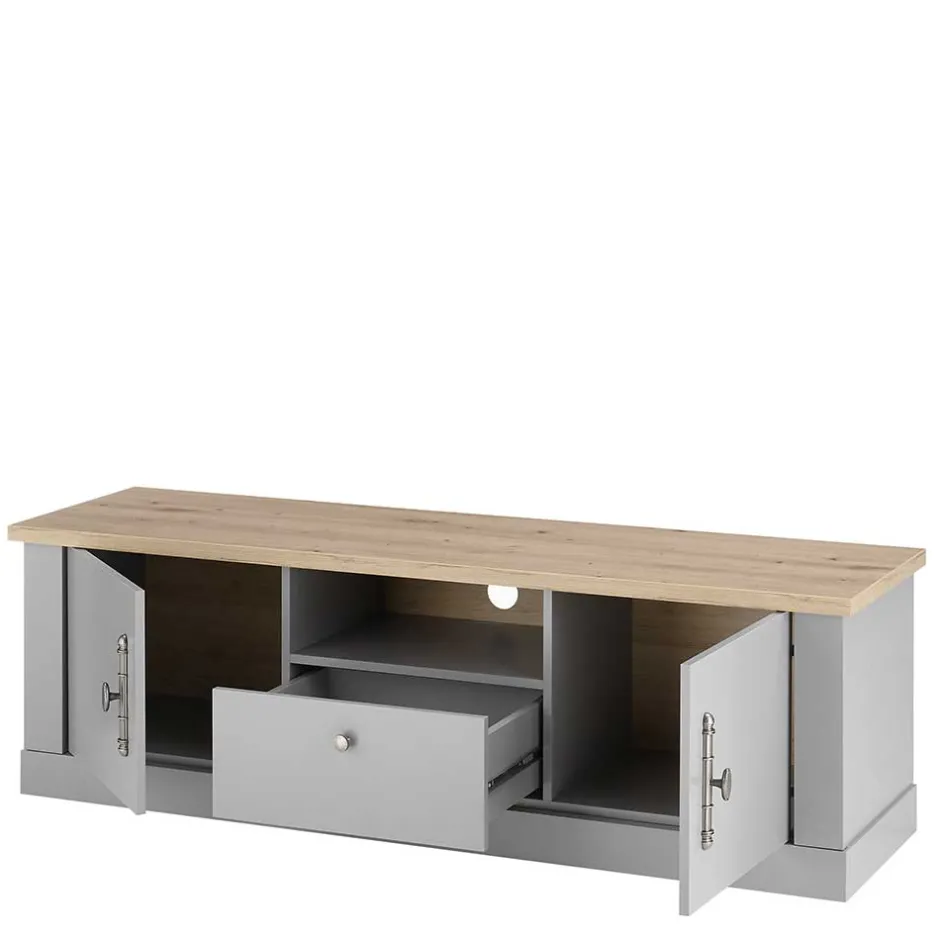 Wohnen Modern Country TV Board in Lichtgrau & Eiche - Buleta