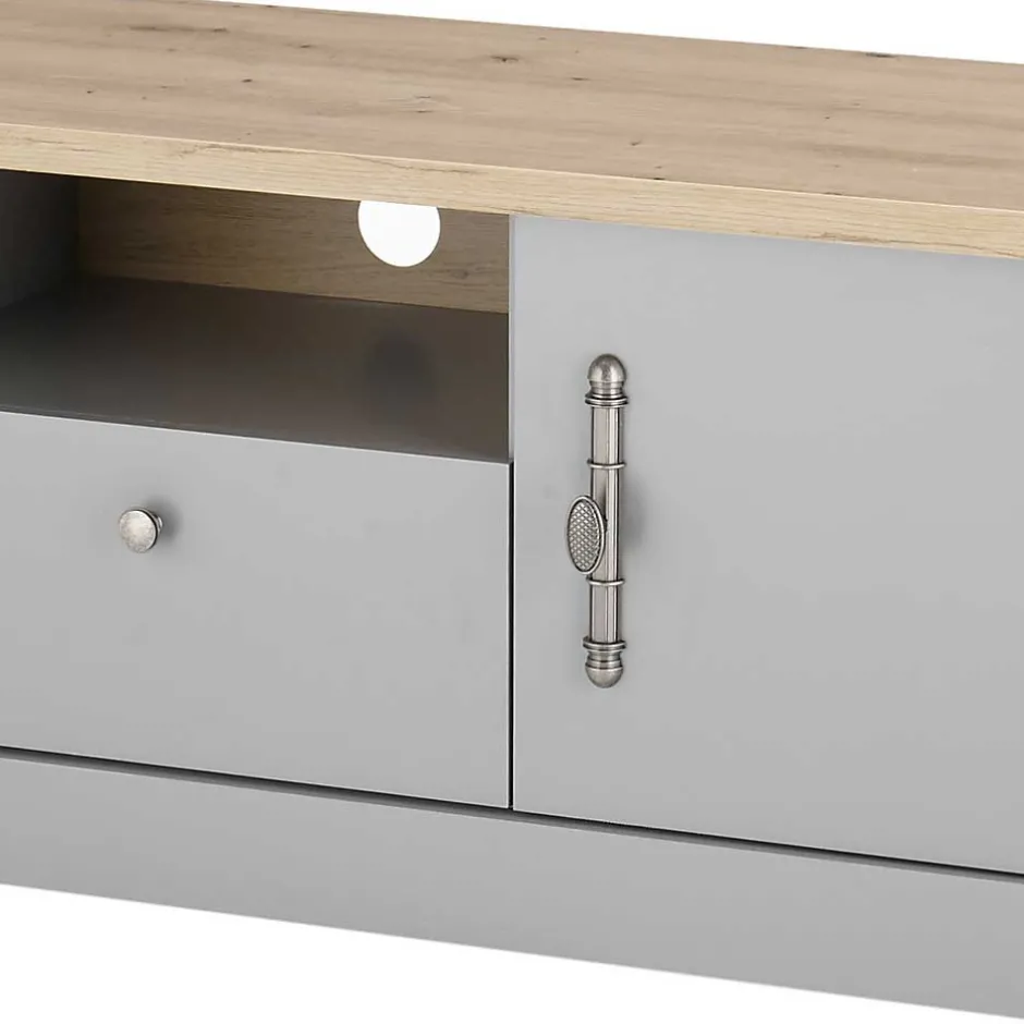 Wohnen Modern Country TV Board in Lichtgrau & Eiche - Buleta
