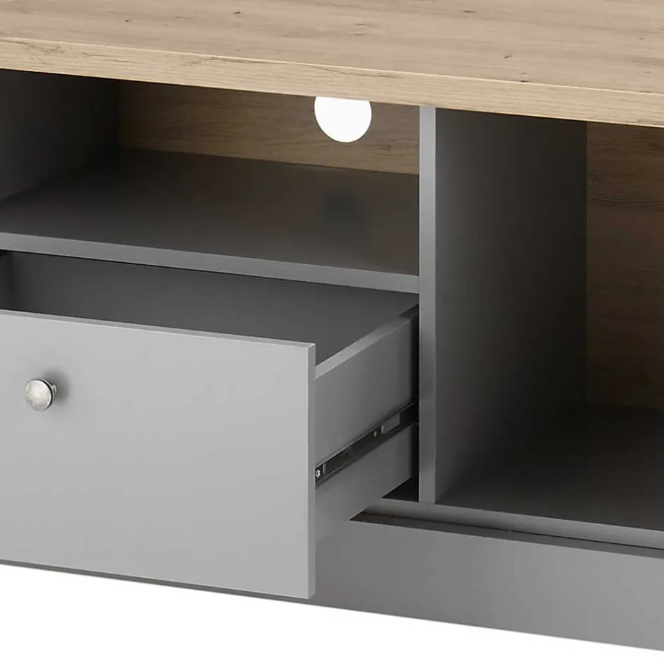 Wohnen Modern Country TV Board in Lichtgrau & Eiche - Buleta