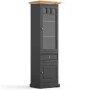 Wohnen Modern Country Vitrine in Grau & Kiefer - Eromsia
