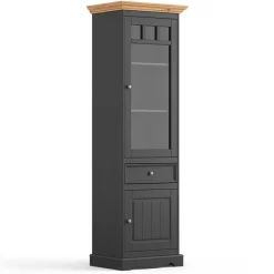 Wohnen Modern Country Vitrine in Grau & Kiefer - Eromsia