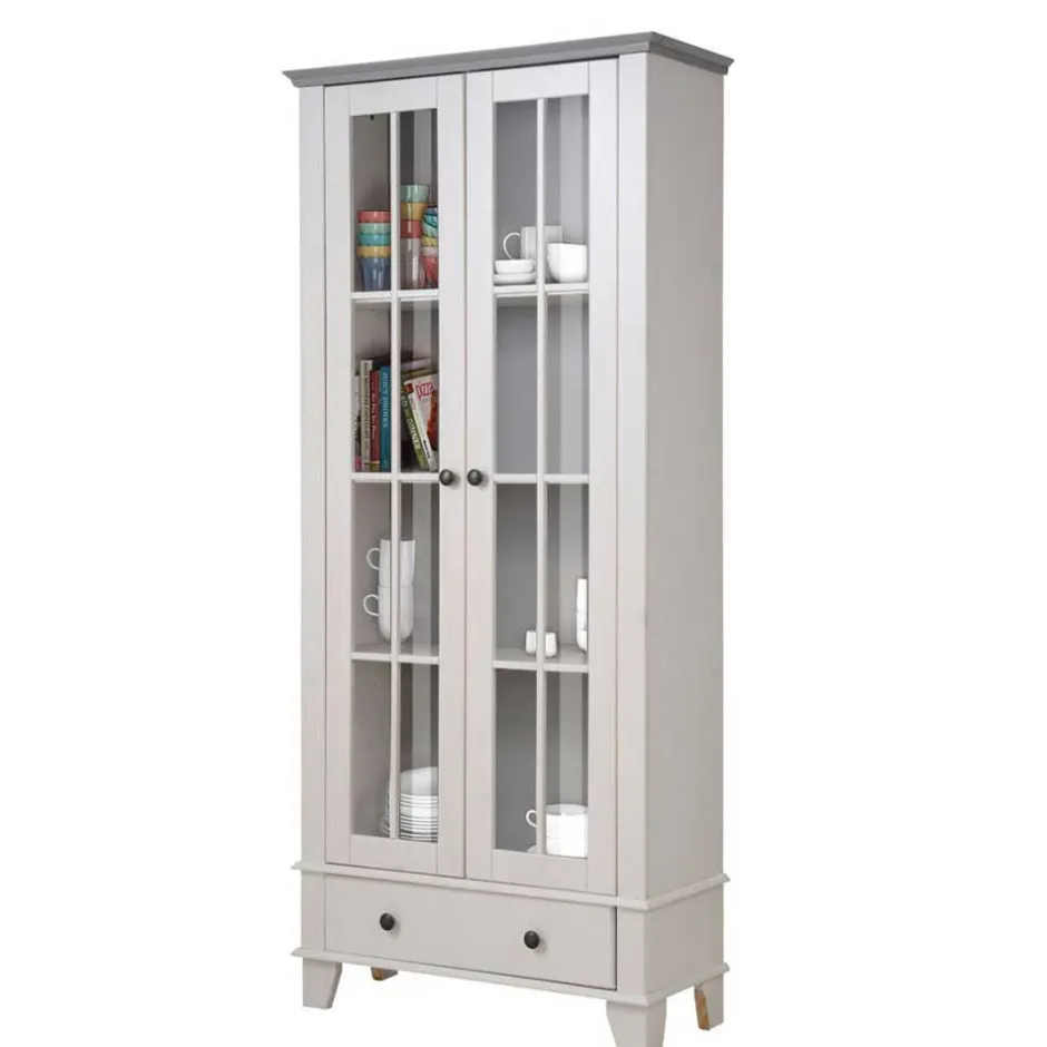 Modern Country Vitrine in Weiß mit Grau - Sumatra^Wohnen Best