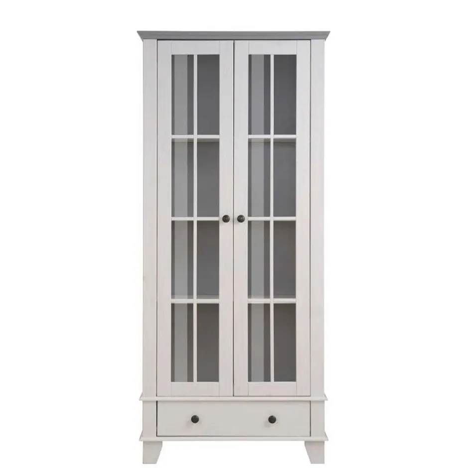 Modern Country Vitrine in Weiß mit Grau - Sumatra^Wohnen Best