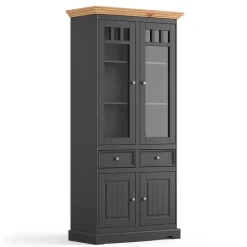Wohnen Modern Country Vitrinenschrank in Grau & Kiefer - Eromsia