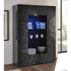 Moderne Hochglanzvitrine in Anthrazit - Kuriasna^Wohnen