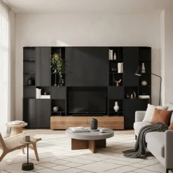 Moderne Schrankwand in Schwarz - Niwidus (fünfteilig)^Wohnen Discount