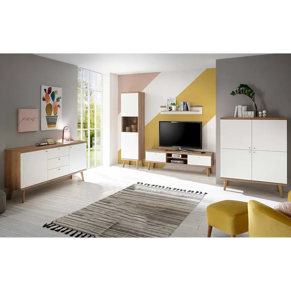 Moderne Wohnmöbel Kombi in Weiß - Cablos (fünfteilig)^Wohnen Outlet