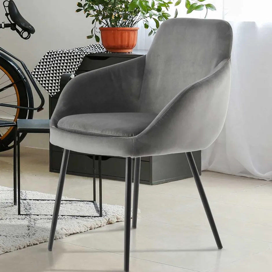 Moderner Armlehnenstuhl in Grau & Schwarz - Sazilo (2er Set)^Wohnen Hot