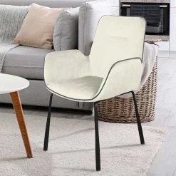 Wohnen Moderner Armlehnenstuhl in Creme Samtstoff - Trocios