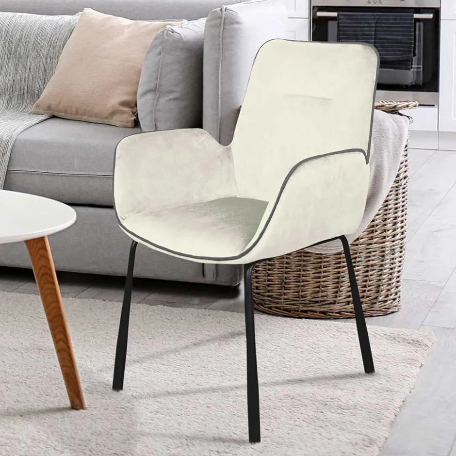 Wohnen Moderner Armlehnenstuhl in Creme Samtstoff - Trocios