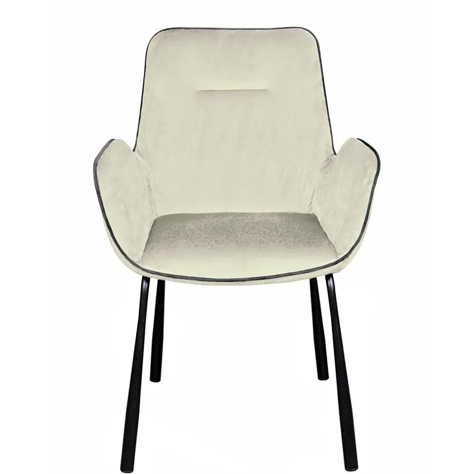 Wohnen Moderner Armlehnenstuhl in Creme Samtstoff - Trocios