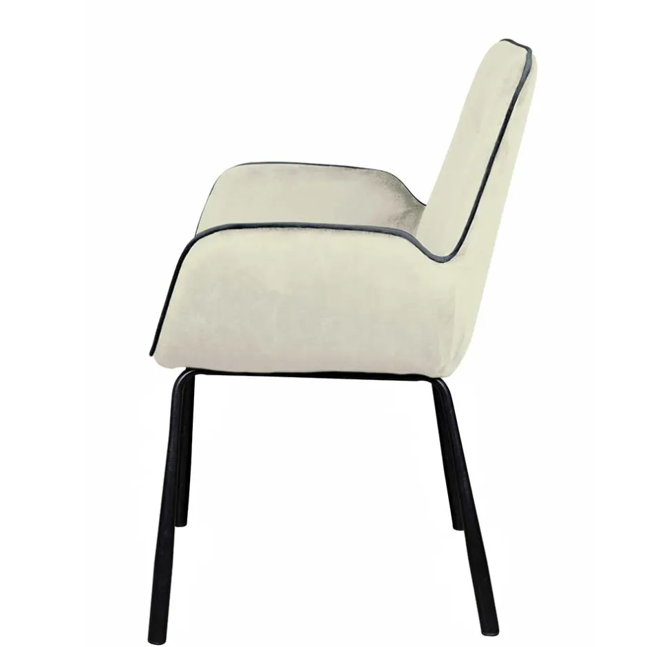 Wohnen Moderner Armlehnenstuhl in Creme Samtstoff - Trocios