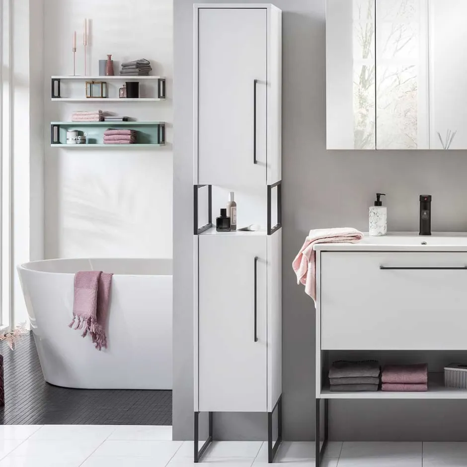 Wohnen Moderner Badhochschrank in Weiß & Anthrazit - Ismilav