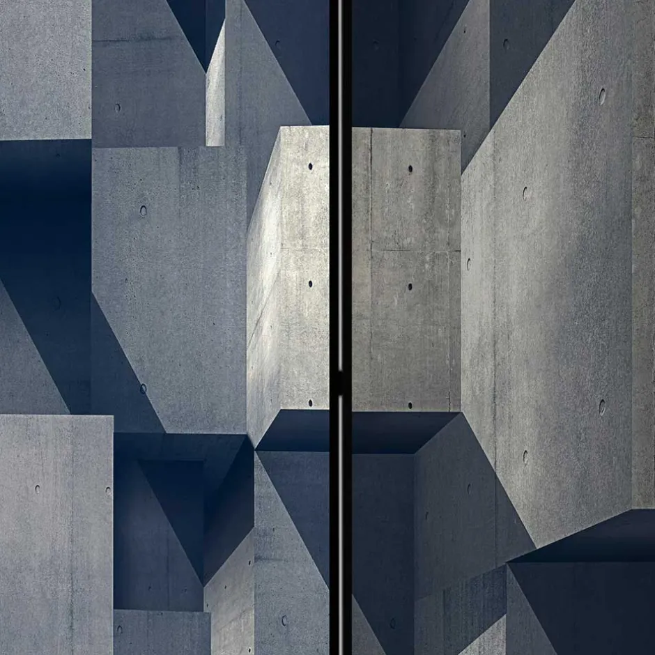 Wohnen Moderner Paravent mit Beton Quader Motiv - Cosmonata