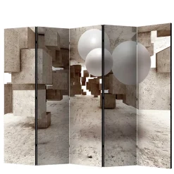 Moderner Paravent mit Druck in Hellbraun Grau - Genza^Wohnen Hot