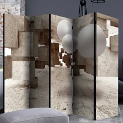 Moderner Paravent mit Druck in Hellbraun Grau - Genza^Wohnen Hot