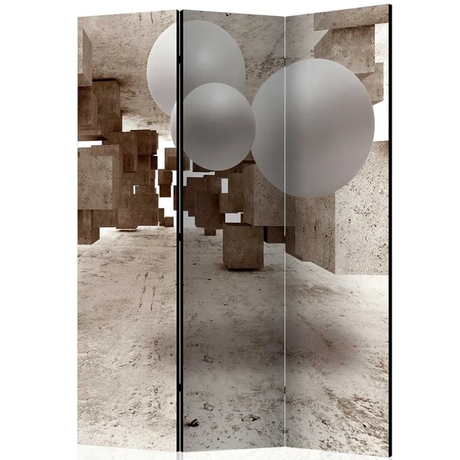 Moderner Paravent mit Druck in Hellbraun Grau - Genza^Wohnen Hot