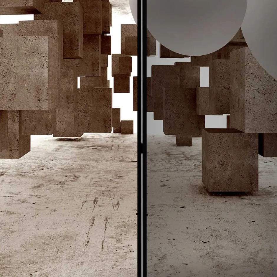 Moderner Paravent mit Druck in Hellbraun Grau - Genza^Wohnen Hot