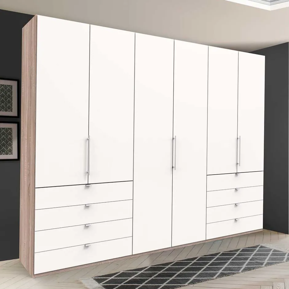 Wohnen Moderner Schlafzimmerschrank in Weiß & Eiche sägerau - Vaclyn