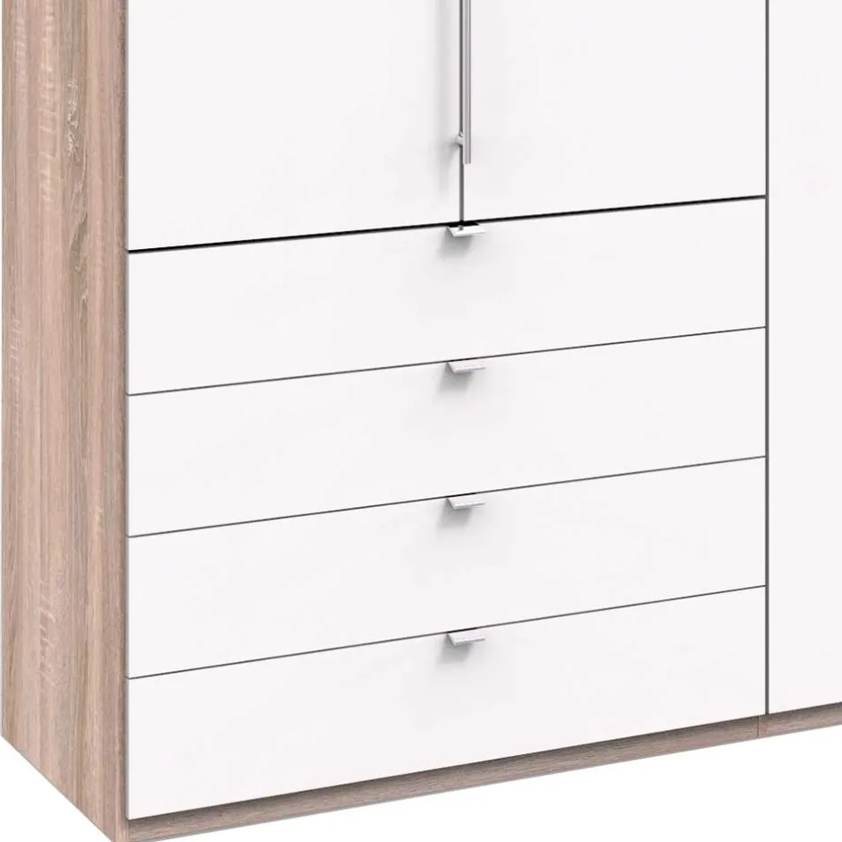 Wohnen Moderner Schlafzimmerschrank in Weiß & Eiche sägerau - Vaclyn