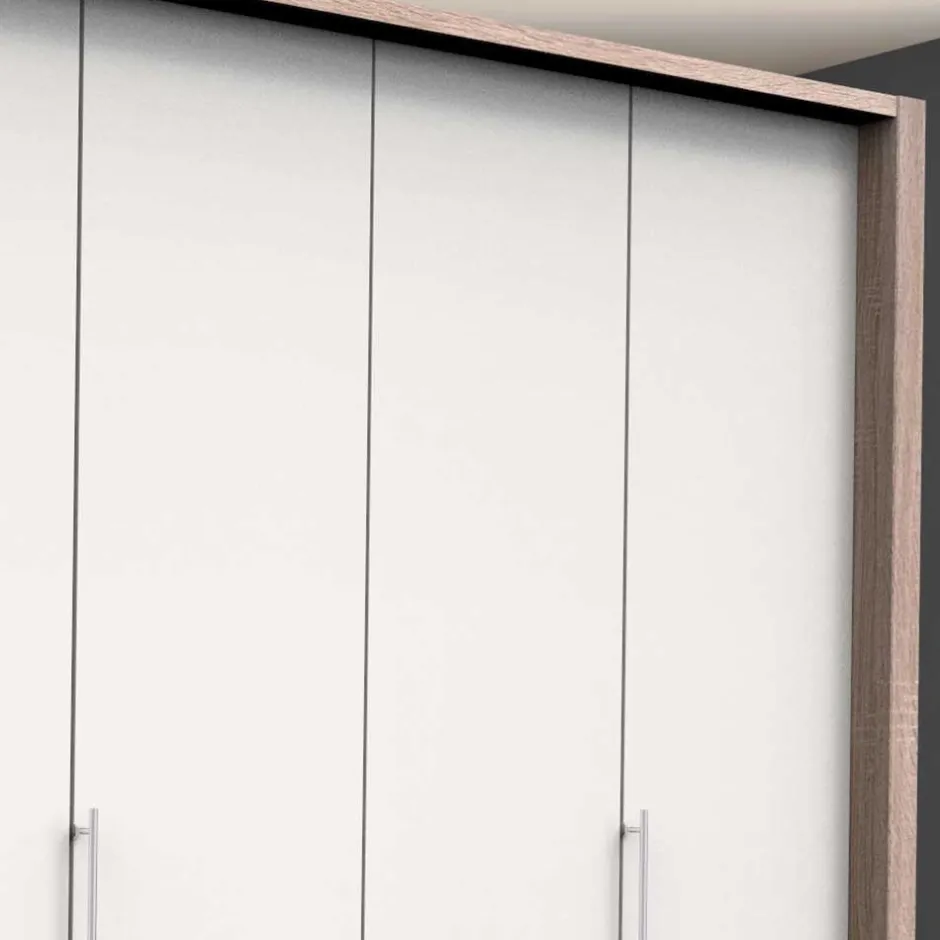 Wohnen Moderner Schlafzimmerschrank in Weiß & Eiche sägerau - Vaclyn