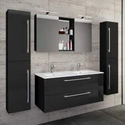 Wohnen Modernes Badmöbel Ensemble in Schwarz - Vinkoja (vierteilig)