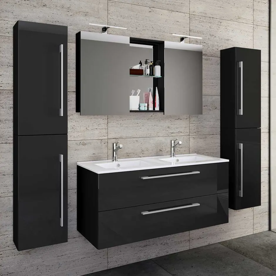 Wohnen Modernes Badmöbel Ensemble in Schwarz - Vinkoja (vierteilig)