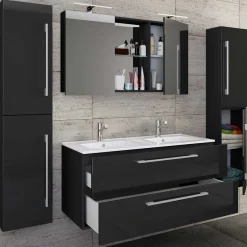 Wohnen Modernes Badmöbel Ensemble in Schwarz - Vinkoja (vierteilig)