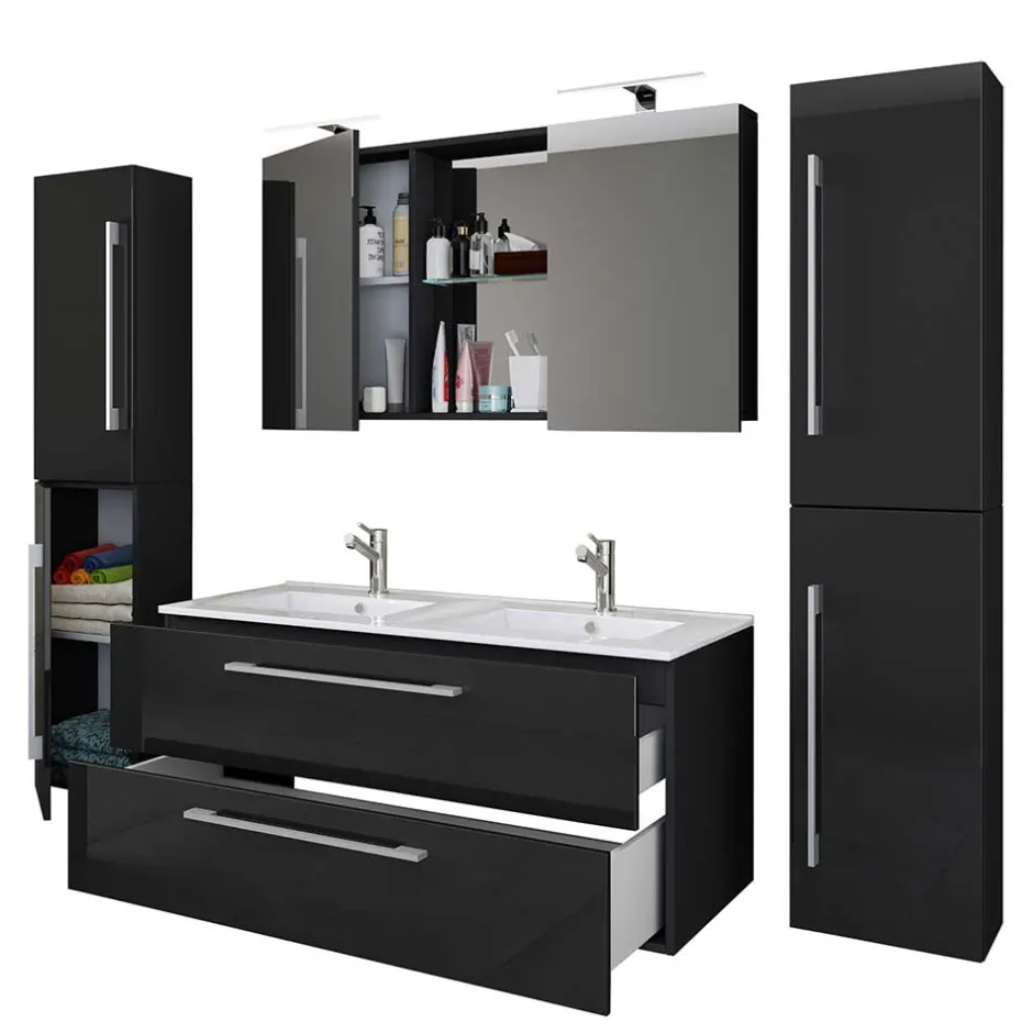 Wohnen Modernes Badmöbel Ensemble in Schwarz - Vinkoja (vierteilig)