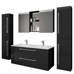 Wohnen Modernes Badmöbel Ensemble in Schwarz - Vinkoja (vierteilig)