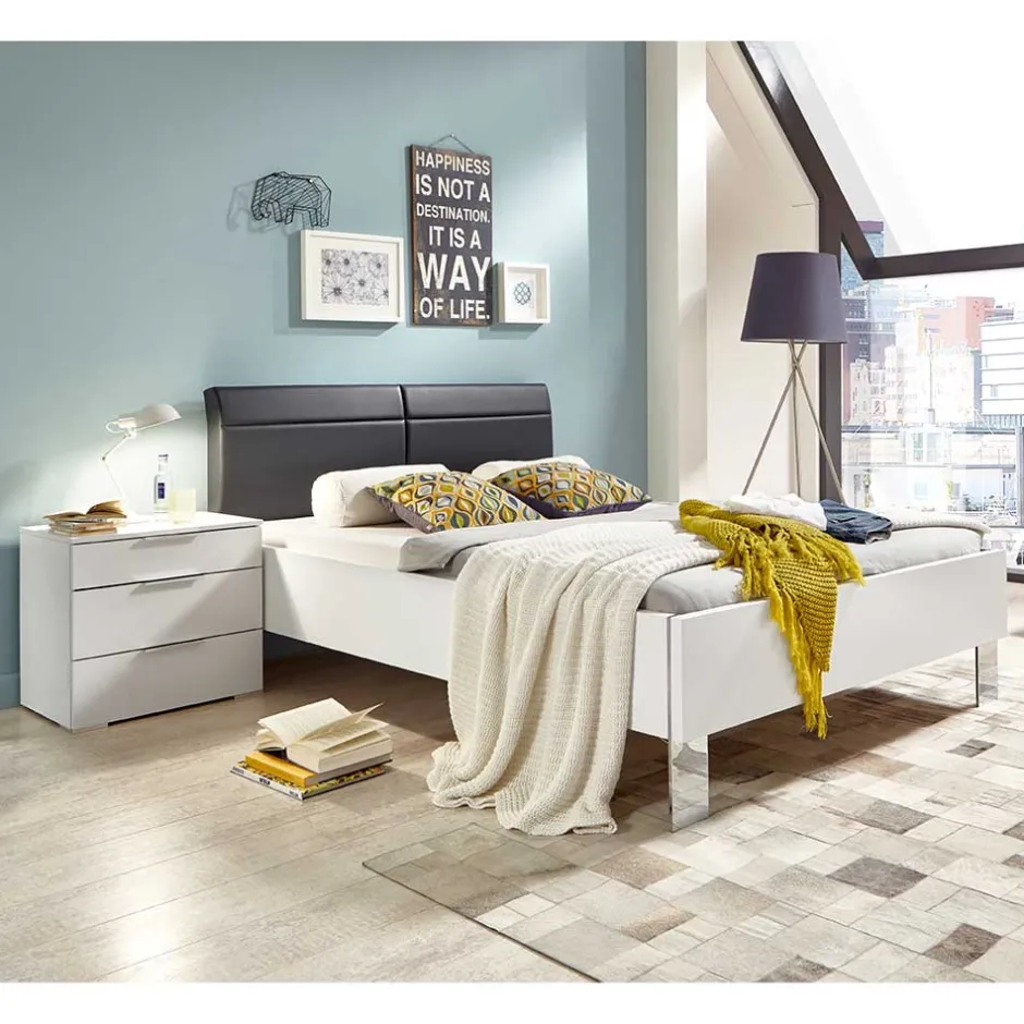 Wohnen Modernes Bett in Weiß mit Dunkelgrau - Oledra