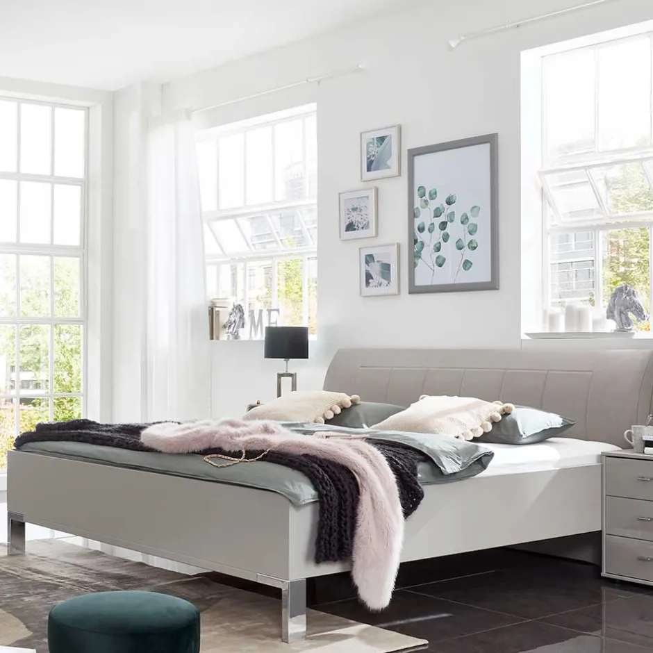 Wohnen Modernes Designbett in hellem Grau - Nucina