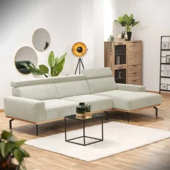 Wohnen Modernes Ecksofa in Creme Cordbezug - Caldizza