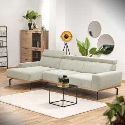 Wohnen Modernes Ecksofa in Creme Cordbezug - Caldizza
