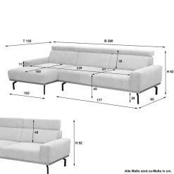 Wohnen Modernes Ecksofa in Creme Cordbezug - Caldizza