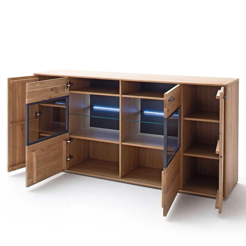 Modernes Eiche Sideboard mit Glaseinsätzen - Assela^Wohnen