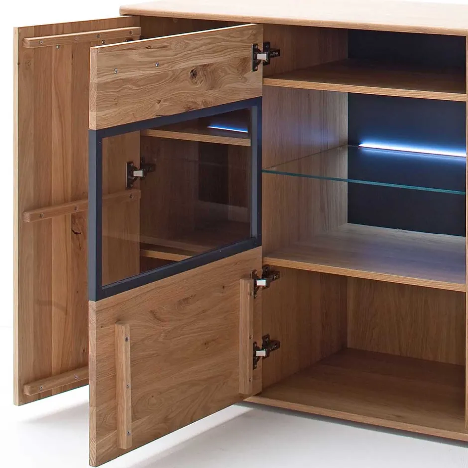 Modernes Eiche Sideboard mit Glaseinsätzen - Assela^Wohnen