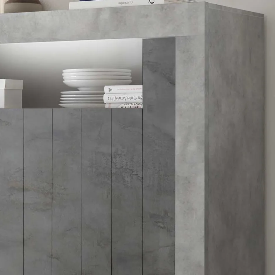 Wohnen Modernes Highboard in Hellgrau & Dunkelgrau - Crespian