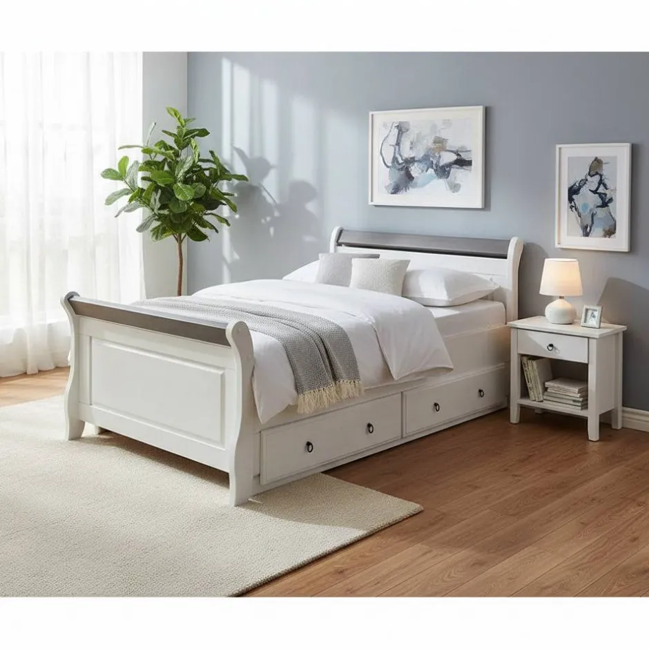 Modernes Landhausbett in Weiß & Grau - Caneon^Wohnen Sale