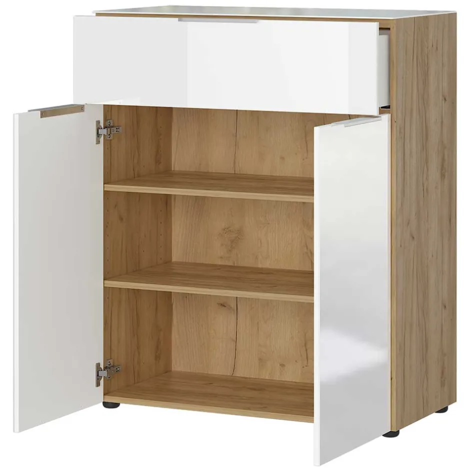 Wohnen Modernes Vertiko in Weiß & Wildeiche - Duclia