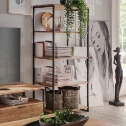 Modernes Wildeiche Regal mit Stahlgerüst - Sluganov^Wohnen New