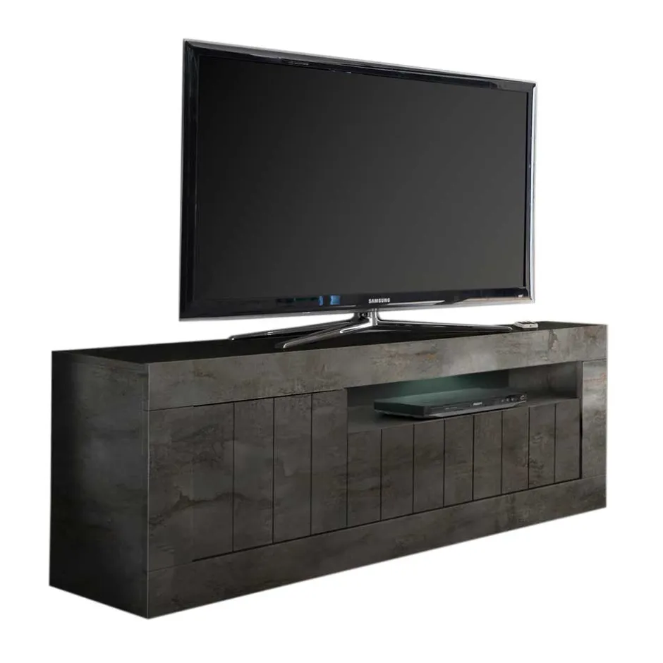 Wohnen Modern-geradliniges TV Board in Dunkelgrau Dekor - Bella