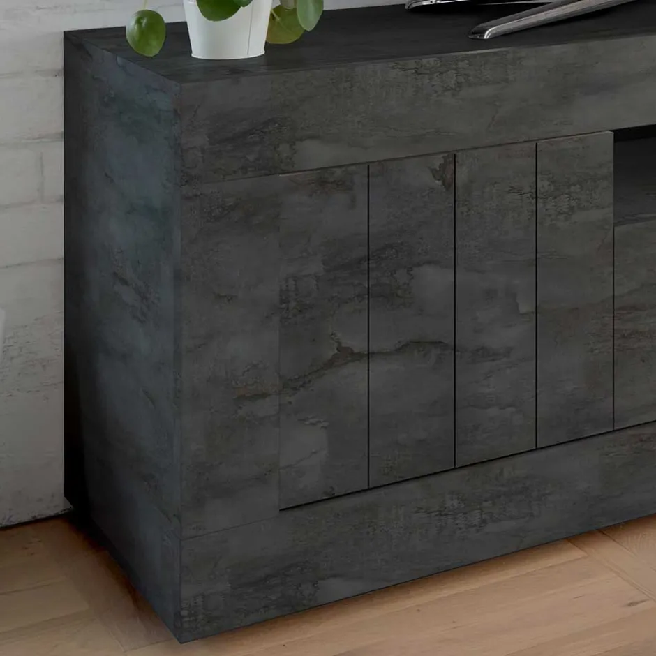 Wohnen Modern-geradliniges TV Board in Dunkelgrau Dekor - Bella