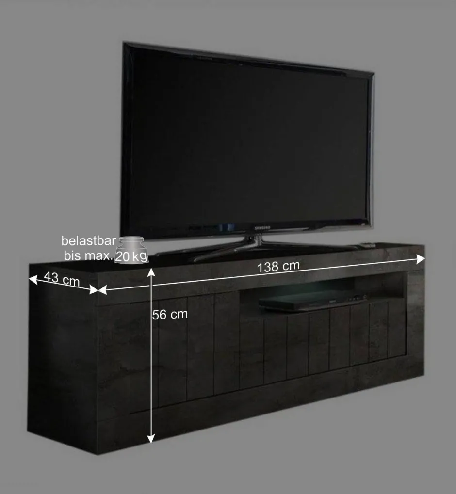 Wohnen Modern-geradliniges TV Board in Dunkelgrau Dekor - Bella