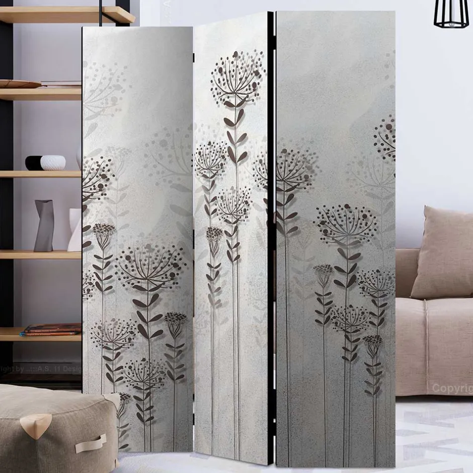 Monochrom bedruckter Paravent mit floralem Motiv - Stepana^Wohnen Hot