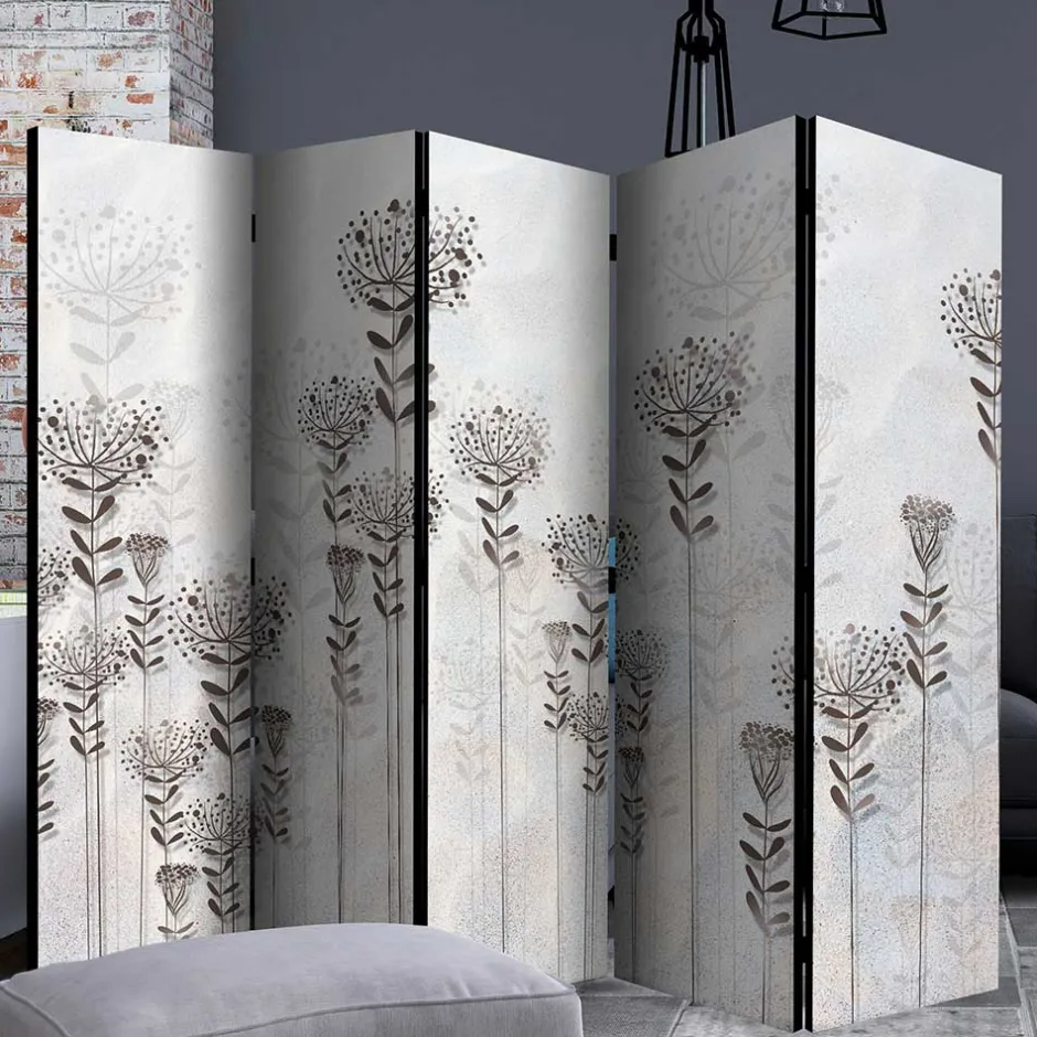 Monochrom bedruckter Paravent mit floralem Motiv - Stepana^Wohnen Hot