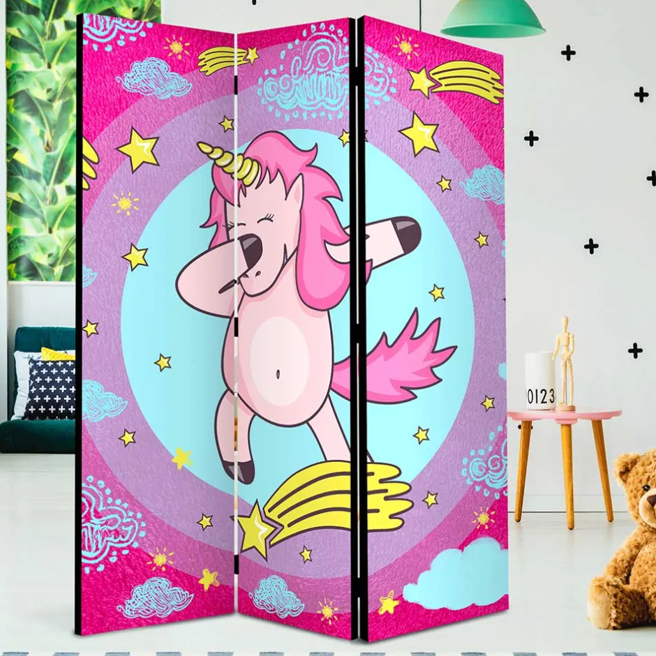 Kinder Wohnen Motiv Paravent Tanzendes Einhorn Dab - Loho
