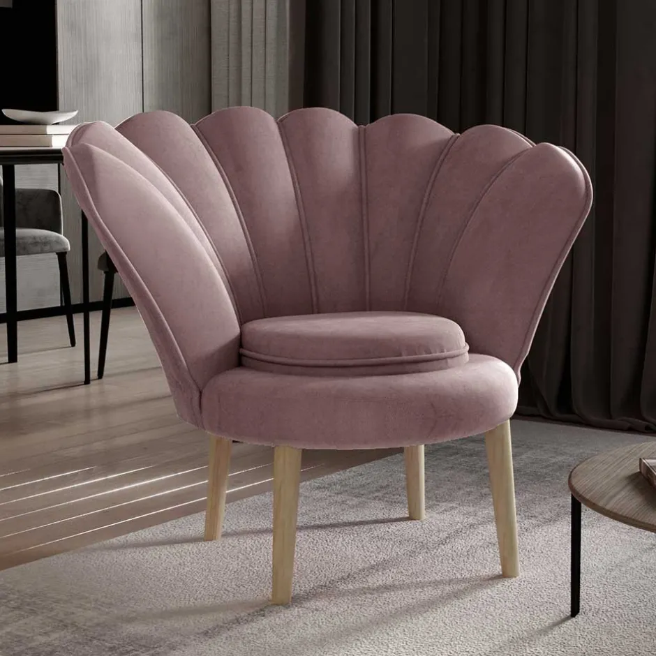 Muschel Loungesessel in Altrosa Samt - Ilena^Wohnen Hot