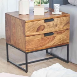 Wohnen Nachtkommode aus Sheesham massiv & Metall - Campane