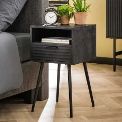 Wohnen Nachtkommode Beistelltisch in Schwarz - Jadamos